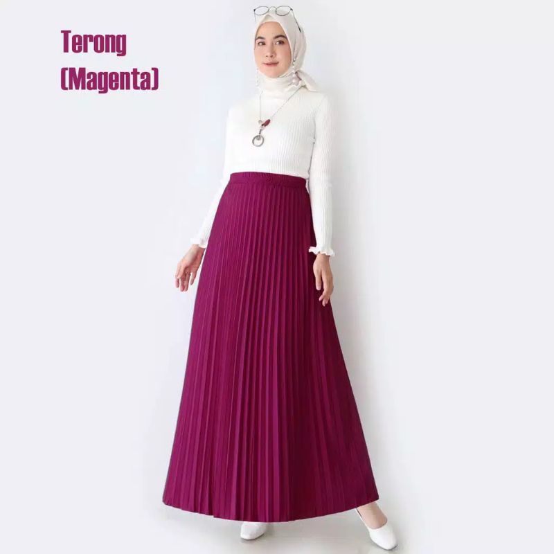 ROK WANITA PLISKET ( PREMIUM )-Terong / magenta