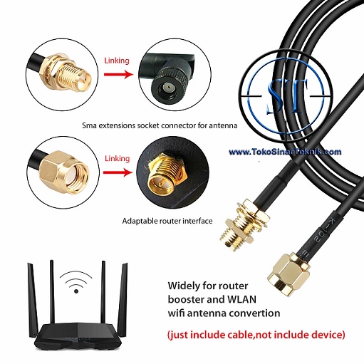 Kabel Extension Pigtail RP-SMA 5 Meter Male to Female Sambungan Perpanjangan Coaxial RF Cord Connector Cable RPSMA Antenna Wi-Fi Wireless Router Panjang 5meter