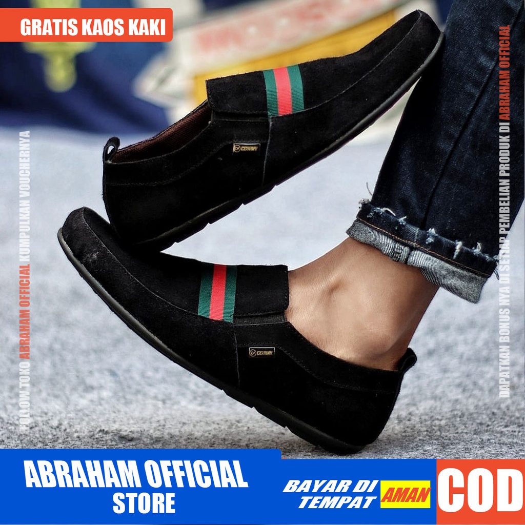 ABRHM X YOMI Sepatu Slip On Pria Sepatu Pria Casual Kulit Asli Sepatu Casual Kerja Cowok/Cowo Sepatu Kasual Slop Anti Slip Semi Formal Kerja Kuliah Gaya Santai Keren Kekinian Original Murah Terlaris