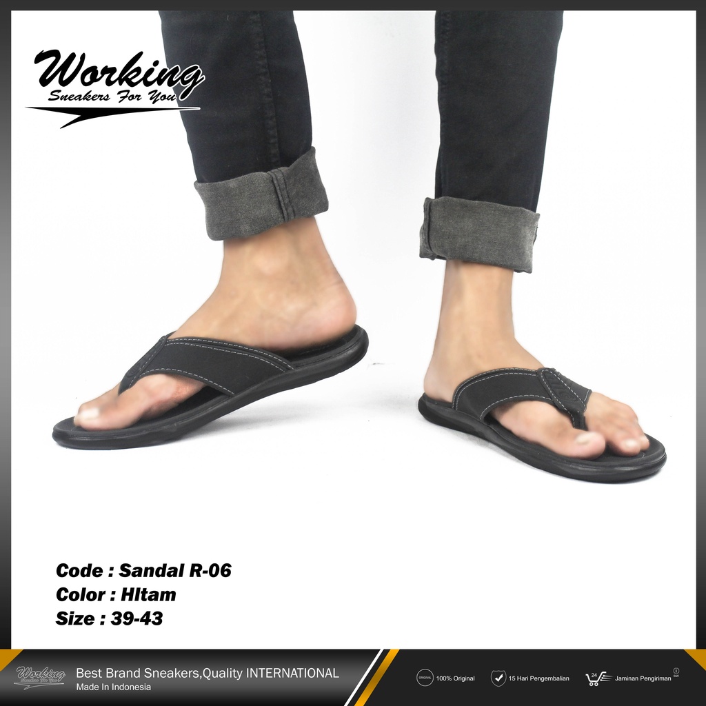 Sandal Pria Kulit Original Working R-06 Sandal Jepit Terbaru Sandal Cowok