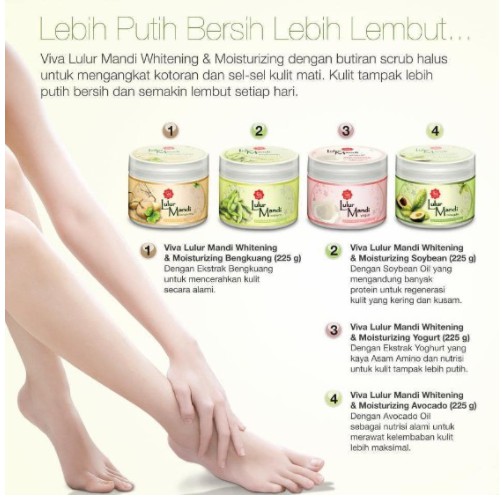 VIVA Lulur Mandi Brightening &amp; Moisturizing 225gr - Avocado Soybean Bengkuang Yogurt