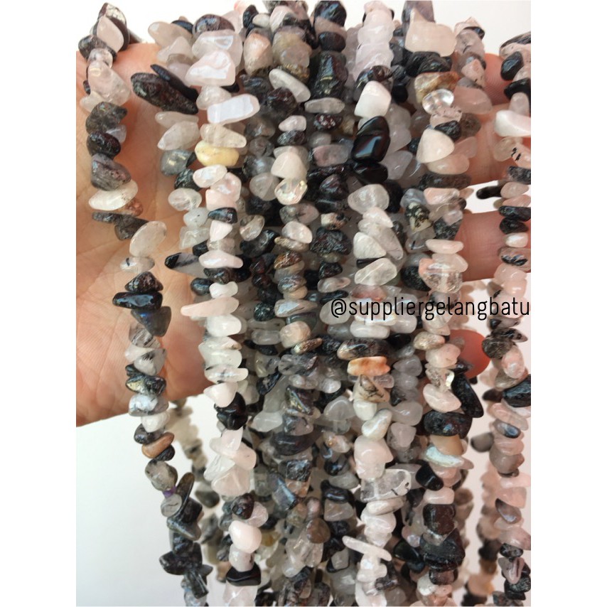 kerikil Batu alam mix rhodolite dalmantion 1cm manik aksesori craft fashion supplier bahan gelang