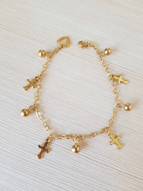 SET Gelang Tangan Gelang Kaki Salib Titanium Gold Impor Antikarat Gelang Jurai Salib Titanium Gold