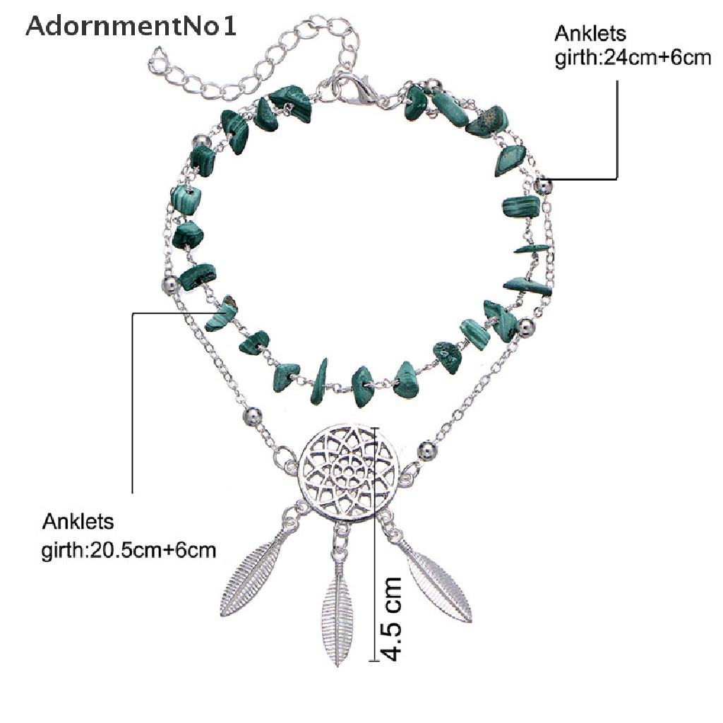 (AdornmentNo1) Gelang Kaki Rantai Multisusun Hias Manik + Dreamcatcher Gaya Boho