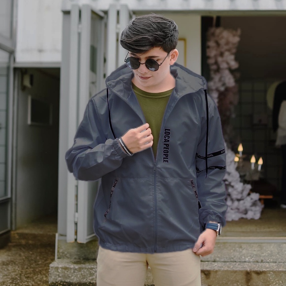 Loca People Jaket - Jaket Parasut Pria dan Wanita (Double Puring)-Abu Tua