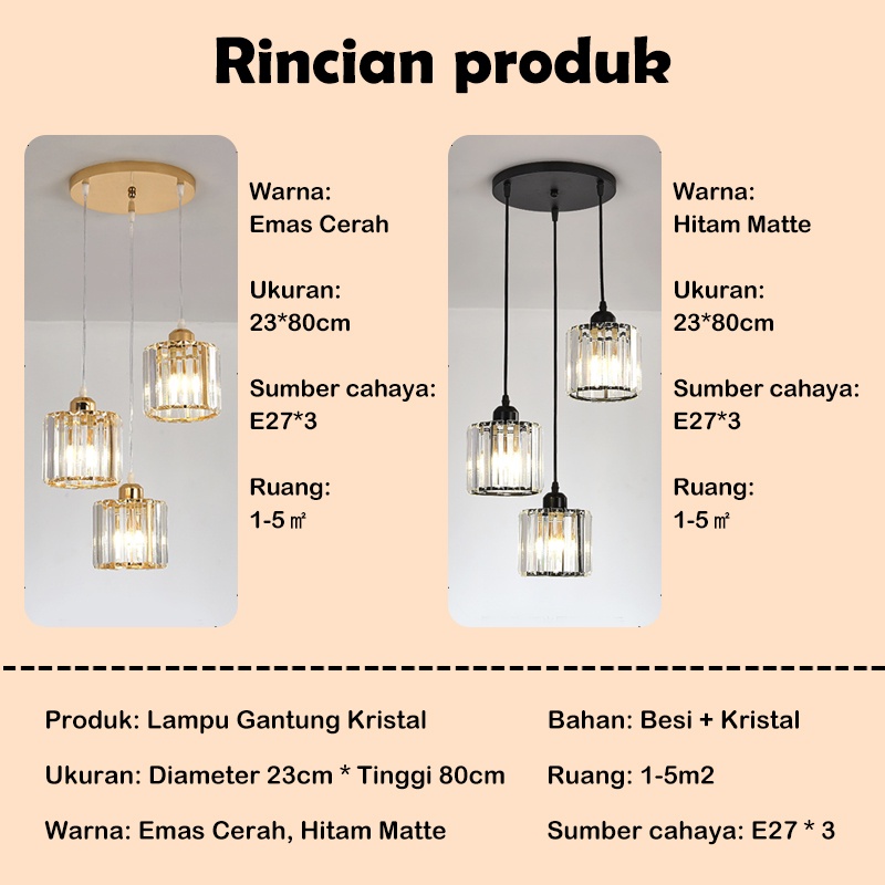 ☑️Garansi&amp;Hadiah☑️Lampu Gantung Minimalis Kristal Modern 3 In 1 Bulat Lampu Hias Gantung Rumah Tempat Untuk Dekorasi Ruang Makan/Ruang Tamu(Termasuk bohlam E27)