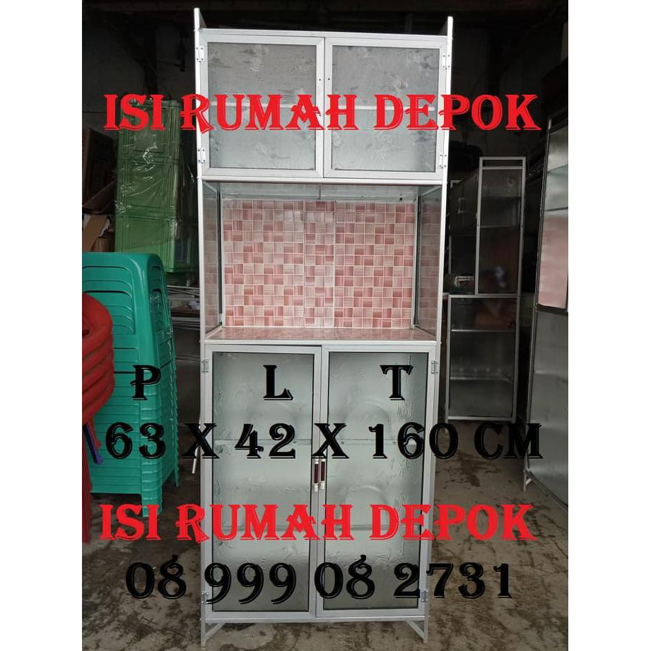 Lemari Rak Piring 3 Pintu Super Almunium Keramik Cantik Murah