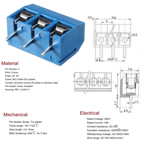 Terminal Blok PCB Block SCREW 3 PIN 5mm KF301-3P BIRU konektor Sekrup