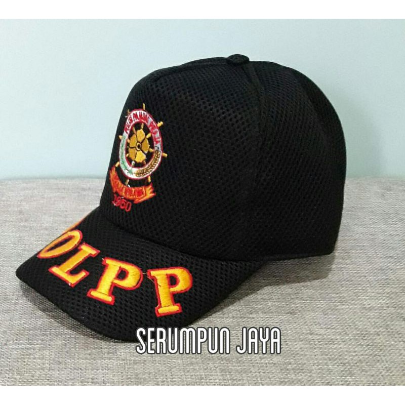 TOPI SATPOL PP - TOPI SATPOL PP JARING DOUBLE MESH BORDIR - TOPI POL PP HITAM