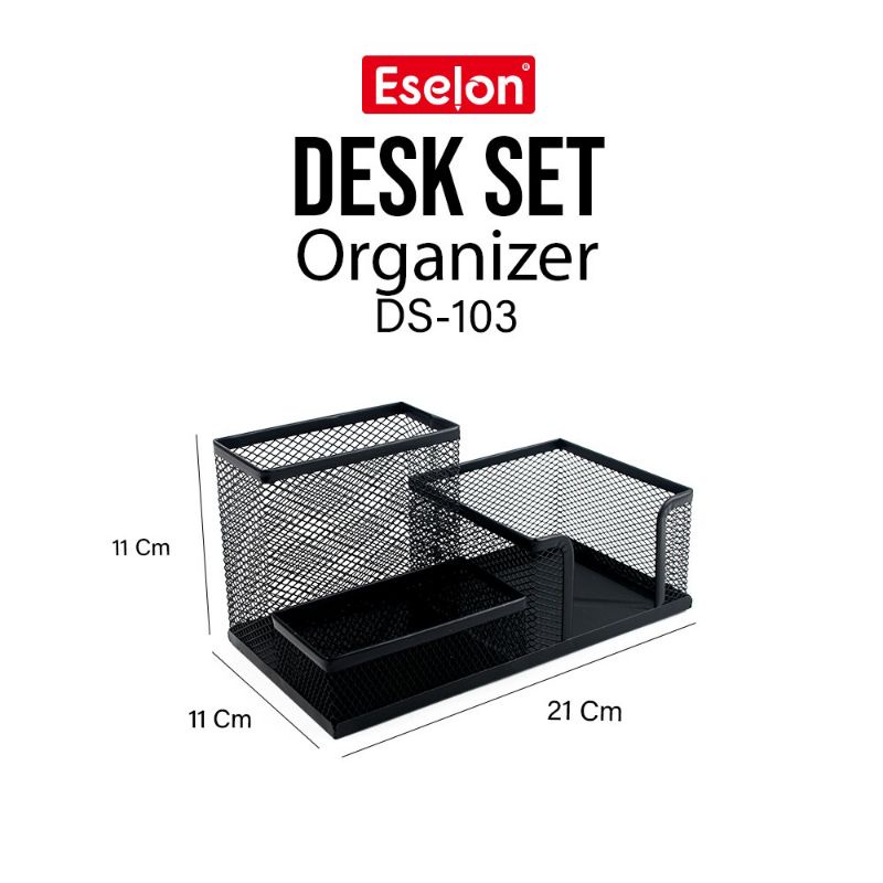 Desk Set Jaring Hitam Office / Desk Set Organizer Eselon 9058 / Rak Organizer Meja Kantor