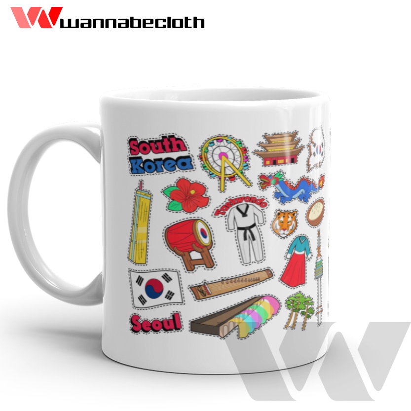 Mug Korea Gelas Korea Cetak Mug Custom Kado Gift Hadiah Souvenir Mug Seoul Mug Korea Art v8