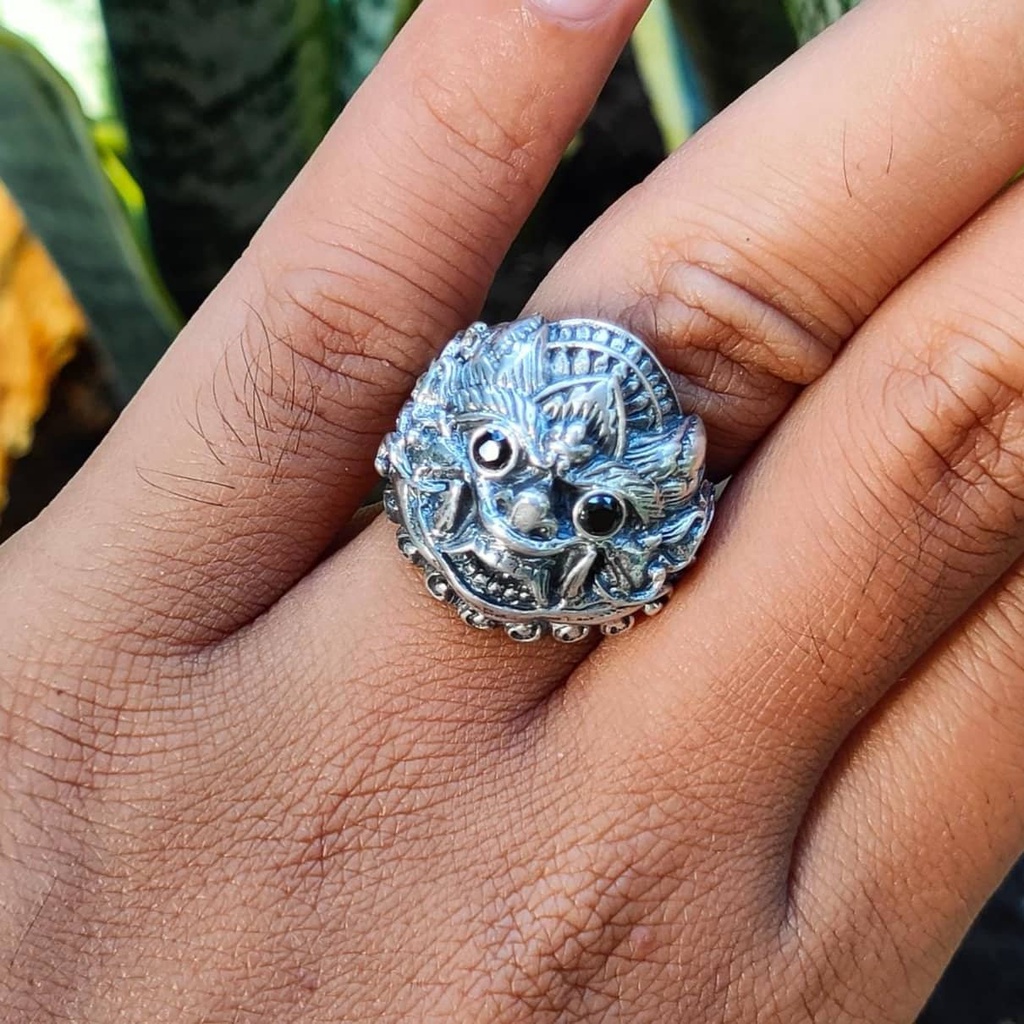 cincin ring barong rangda perak silver bali asli 925 Lebar Onyx Garnet Amethyst unik elegan custom p