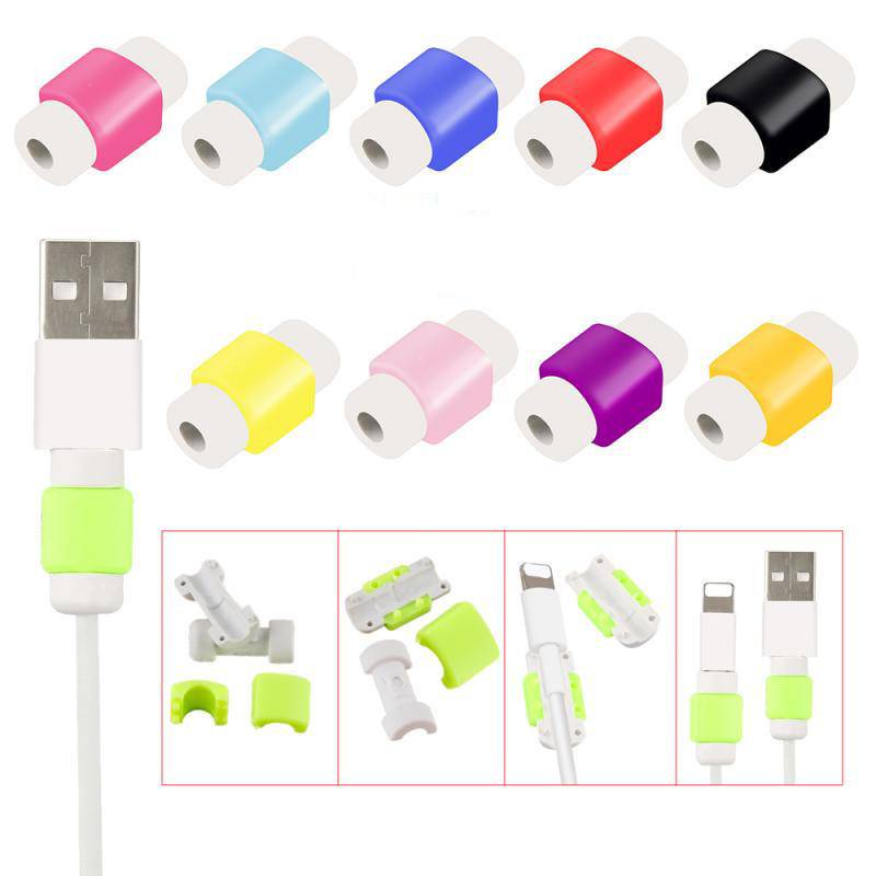 1pc Pelindung Kabel Data / Charger USB Warna Acak Untuk IPhone / Samsung
