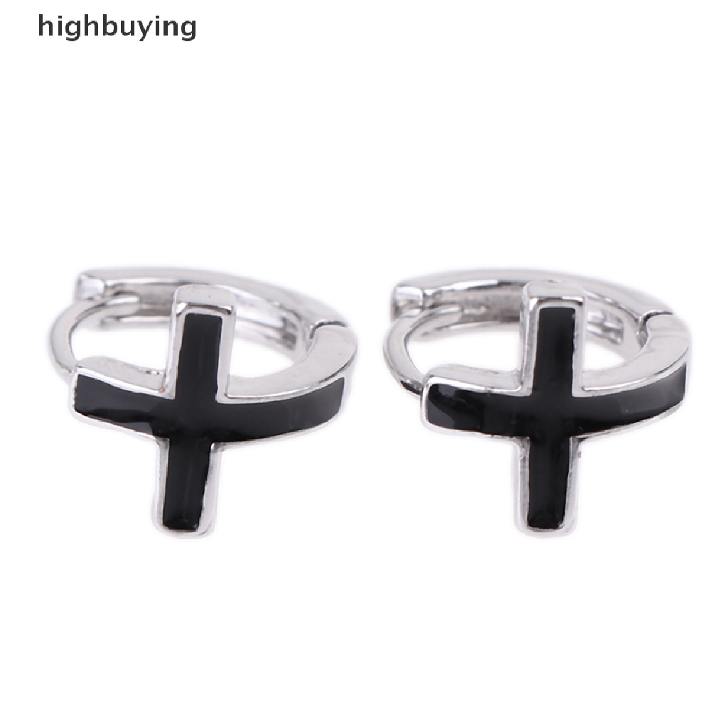 Hbid Anting Tusuk Sterling Silver 925 Model Salib Warna Hitam Gaya Korea Untuk Pria