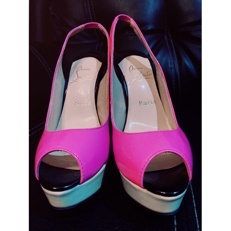 LIKE NEW CHRISTIAN LOUBOUTIN HEELS SHOES BLACK PINK SEPATU ORIGINAL BRANDED AUTHENTIC KERJA KULIAH P