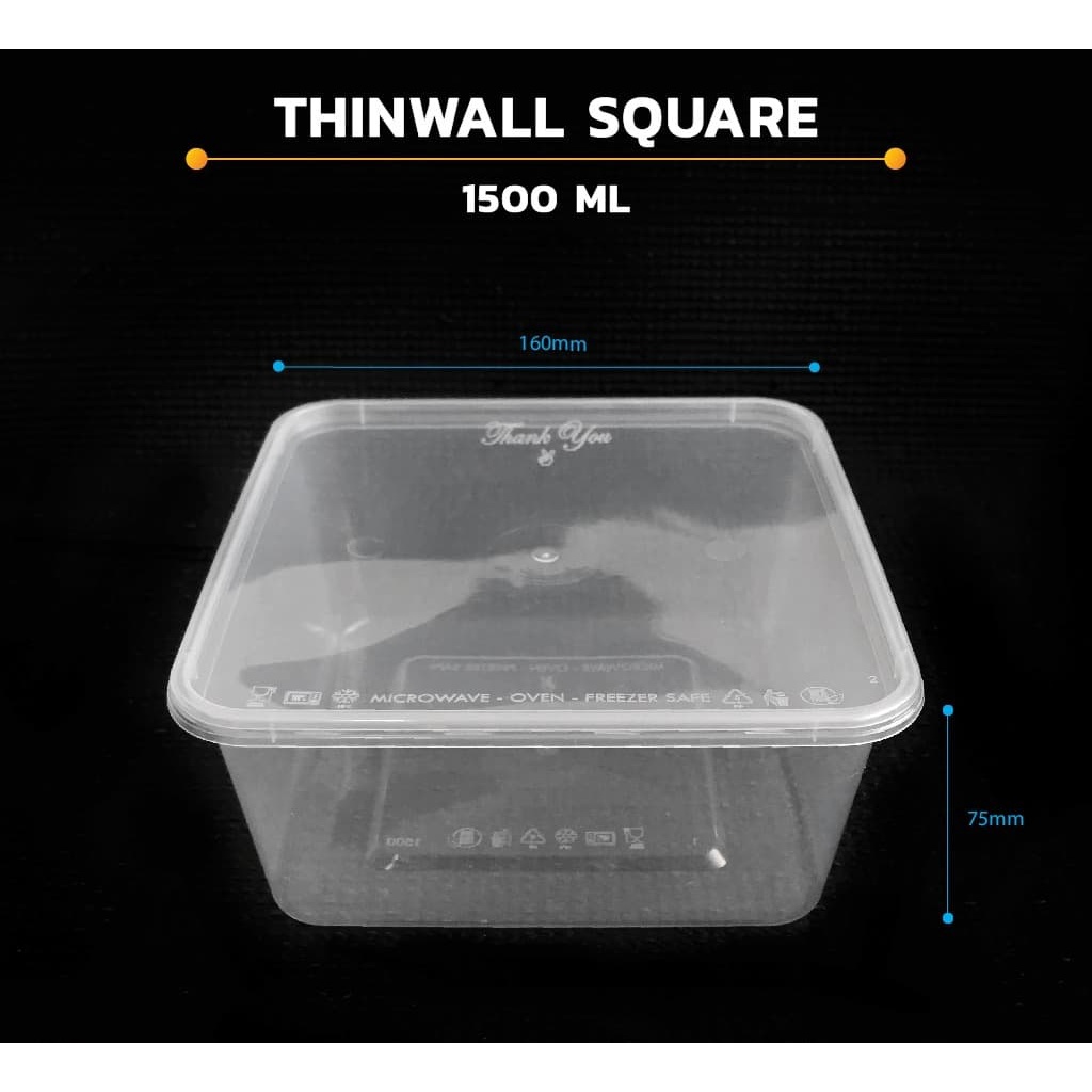 

Thinwall Square 1500ml + TUTUP isi 25 / Box Kotak Plastik Murah
