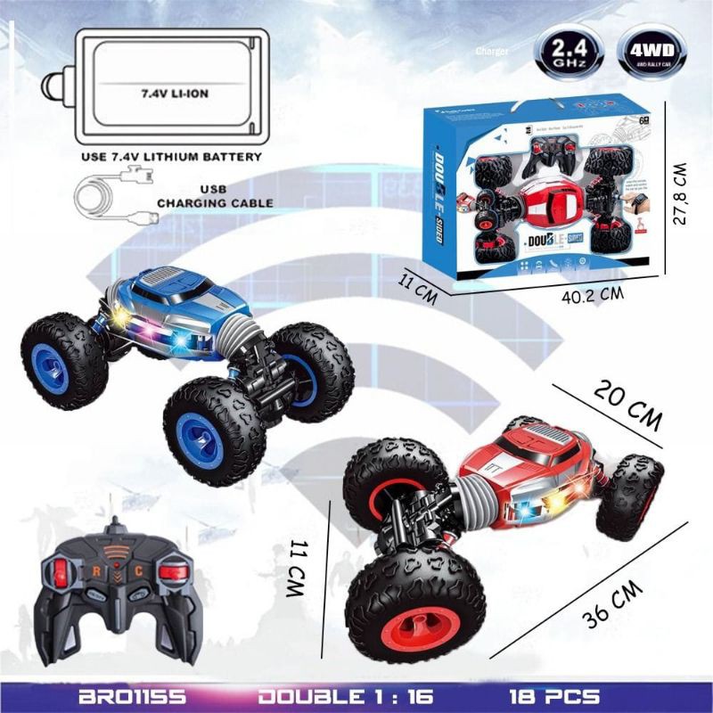 RC 1:16 Mobil Remote Control Stunt Double - Side 4WD 2.4Ghz 360°Rotation BRO 1155