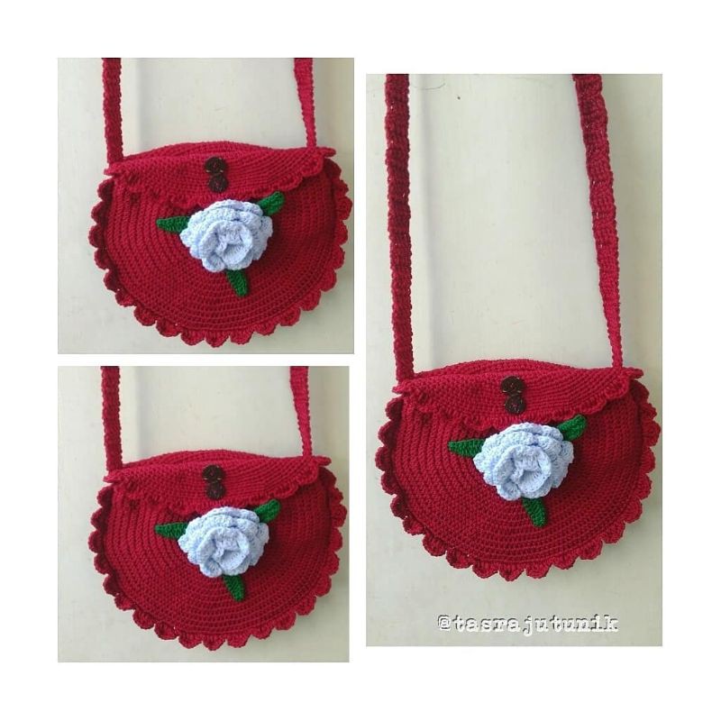 TAS RAJUT SELEMPANG OVAL + BROS MAWAR BESAR