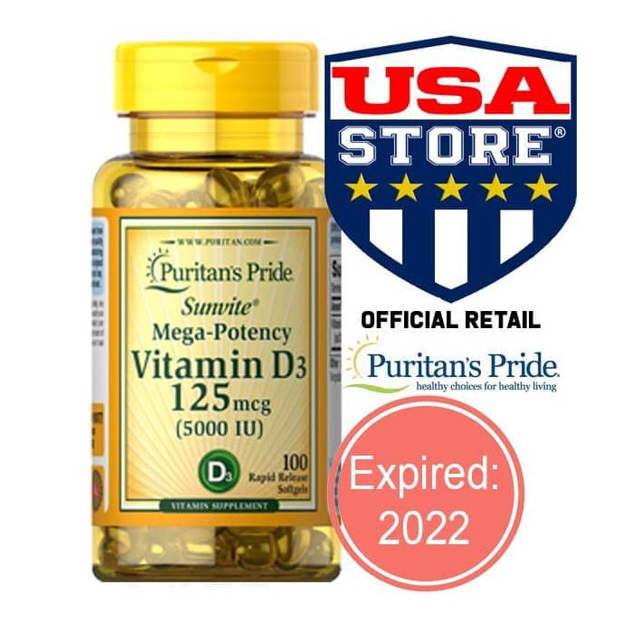 PURITAN'S PRIDE VITAMIN D3 5000 IU 100 SOFTGELS, PURITAN