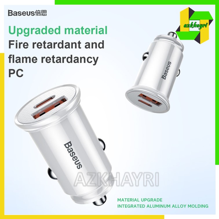 Baseus Car Charger 30w Type-C Pd + Usb Quick Charge 3.0 Mobil