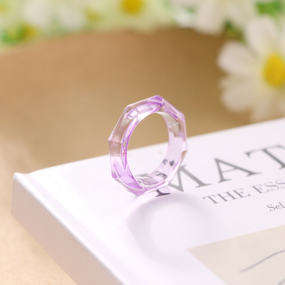 Cincin Resin Transparan Bentuk Poligon Warna Permen Untuk Wanita