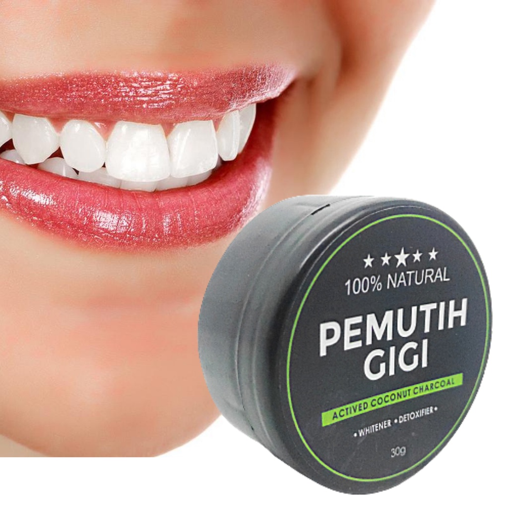 PEMUTIH GIGI Teeth Whitening 30gr Actived Charcoal Powder Halal Ampuh Atasi Gigi Kuning Karang Bau