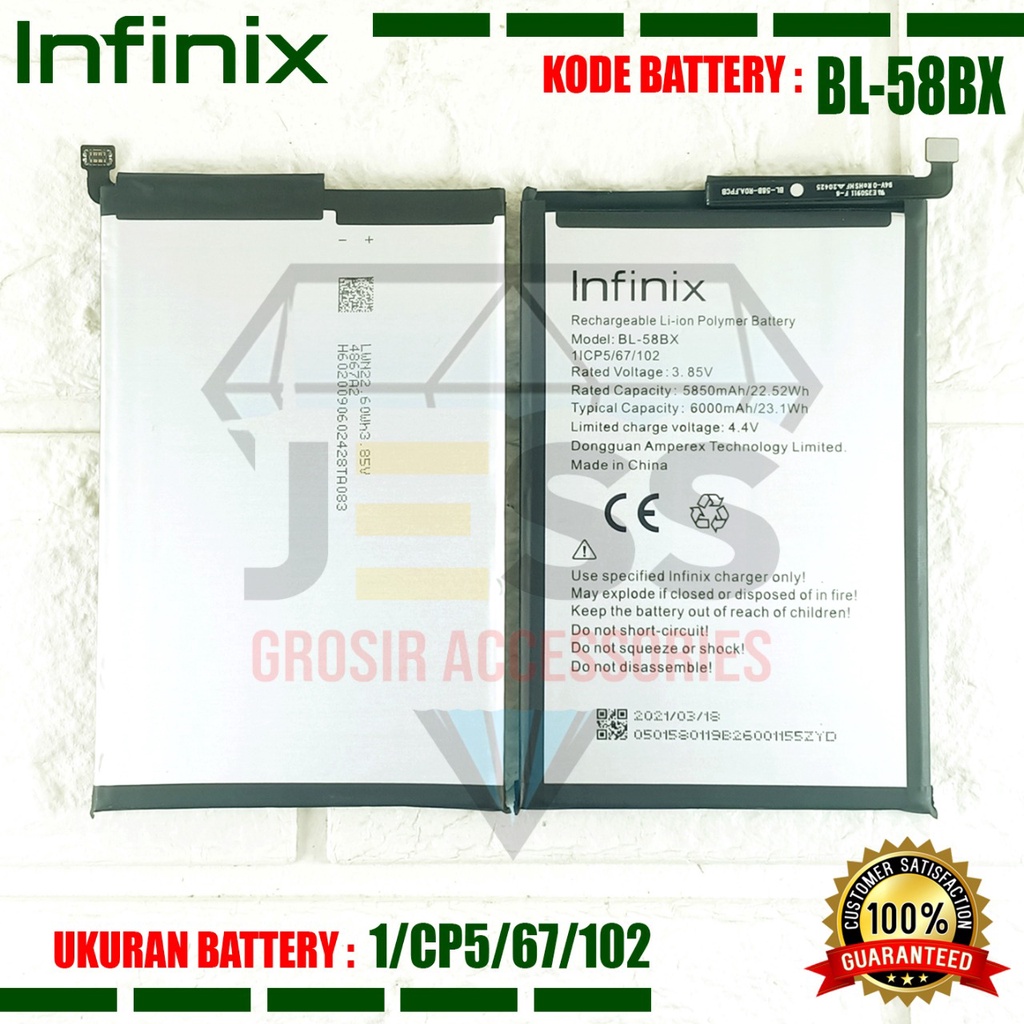 Baterai Battery Original Infinix Hot 11 PLAY - X688 - X688B Kode Batre BL-58BX BL58BX