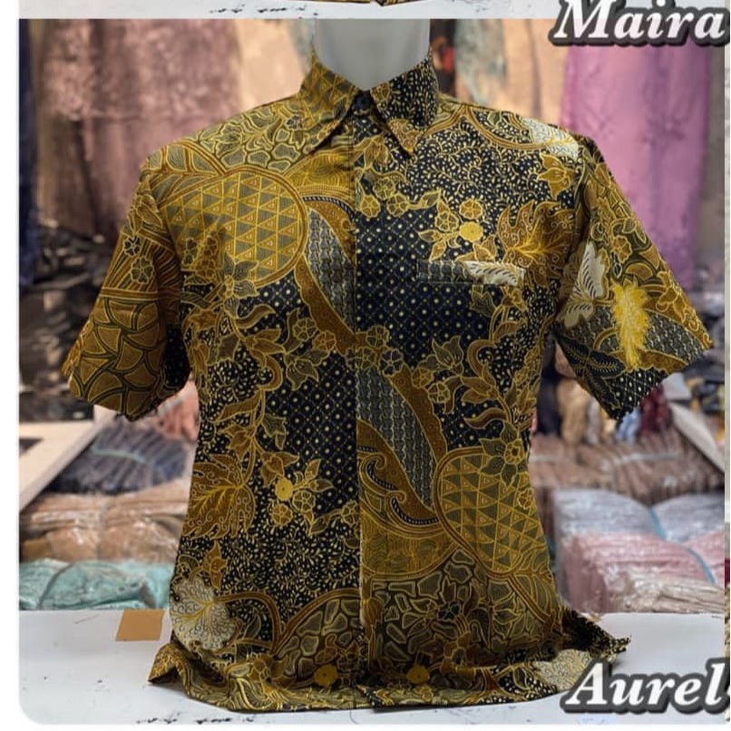 Couple batik kemeja dan rok plisket / set rok plisket dan kemeja batik / motif aurel gold