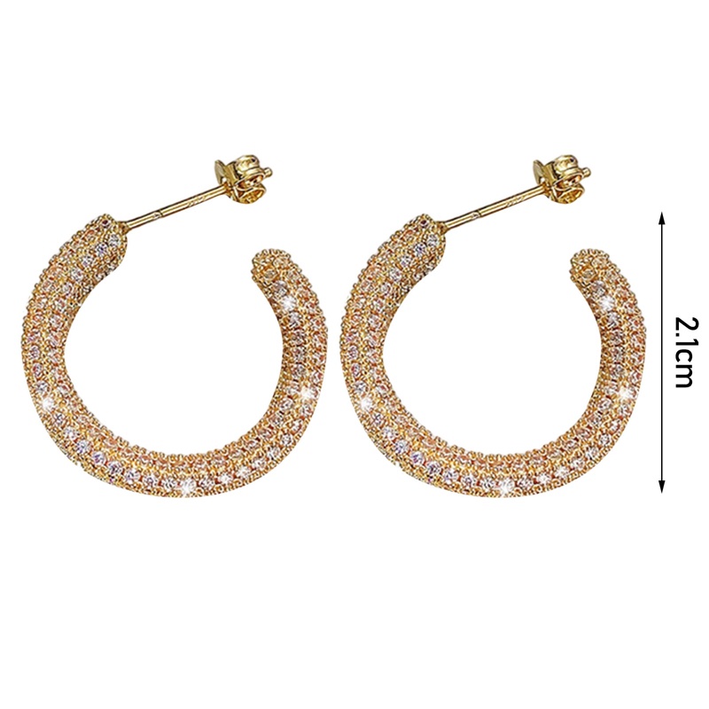Anting Hoop Cubic Zirconia Bentuk Lingkaran Warna Emas Bling Untuk Wanita