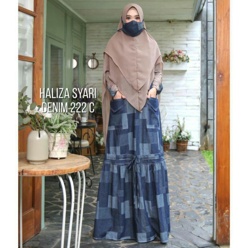 Gamis Denim Haliza Syari 222C FREE MASKER