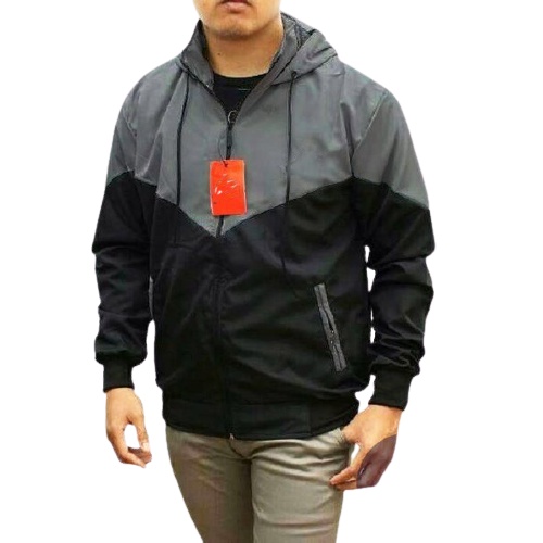 INDO - Jaket Parasut Olahraga Kombinasi | Jacket Lari Jogging Pria/Wanita Hitam Abu Tua