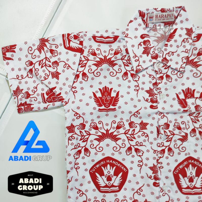 Batik SD merah lengan pendek laki-laki / perempuan kelas 1-6