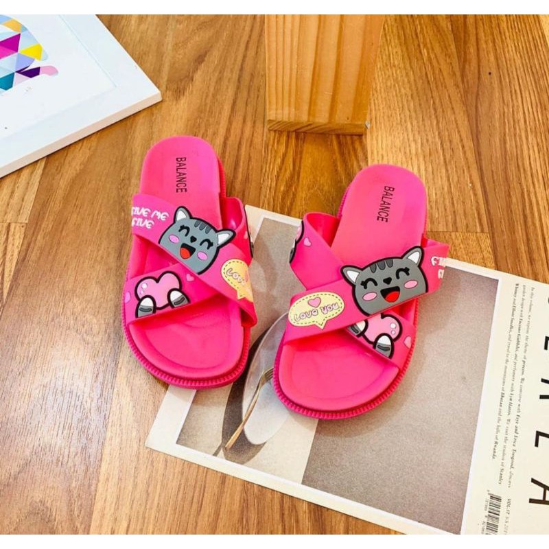 Sandal Selop Wedges Anak Karakter Cat Kucing balance 1604-87