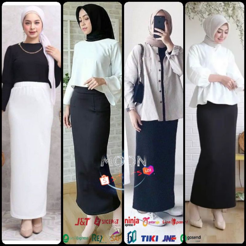 ROK SPAN PANJANG ~ SCUBA WEDGES | Bahan Tebal &amp; Nyaman Highwaist | Warna Varian Cantik Wanita | Ukuran L-XL BB 45-65kg | Bisa COD muslimah, trendy, terbaru, premium !