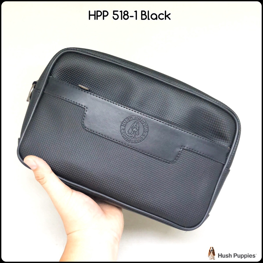 Handbag Clutch Pria Cowok Wanita Cewek Unisex HUSH PUPPIES 518-1 BLACK HITAM Kulit Sapi Asli Premium