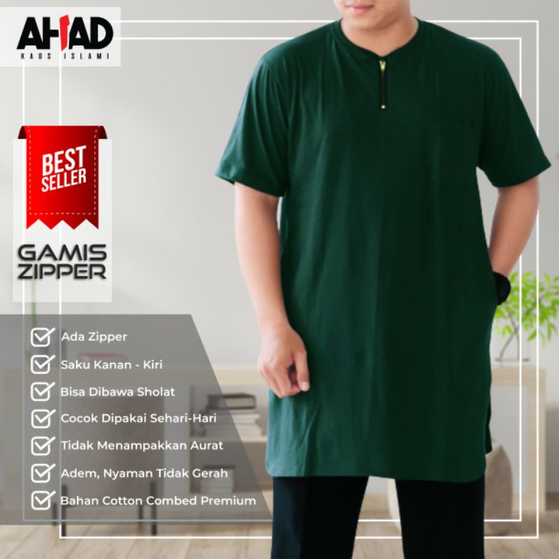 Ahadstoreofficial - Kaos Gamis Zipper Ahad - Cotton Combed 30s - Kaos Kurta