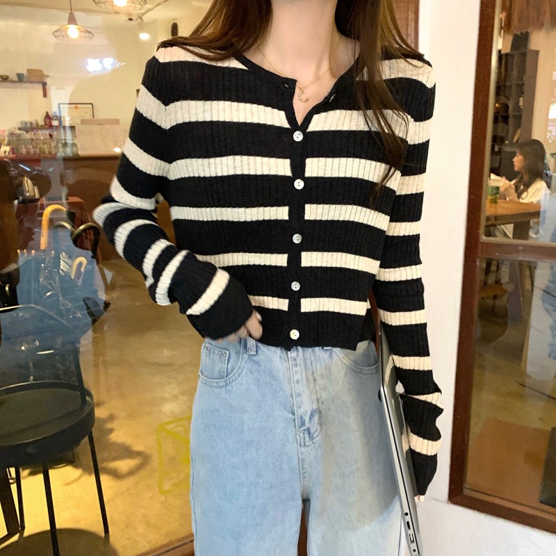 MOOGU ♡ Kardigan korea knit cardigan bergaris atasan wanita