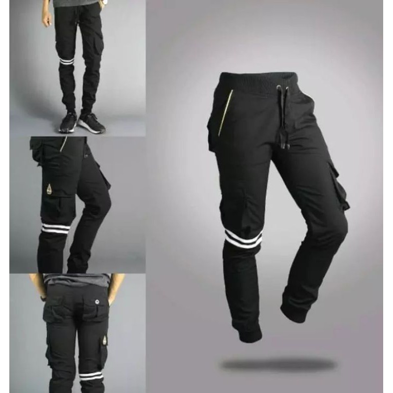 Celana Jogger Joger Cargo Hitam Full Pria Original