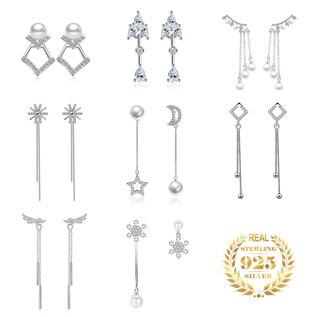 925 Perak Perempuan Liontin Anting-Anting Gaya Korea XINGX Bulan Kepingan Salju Cinta Mutiara Fashion Ornamen