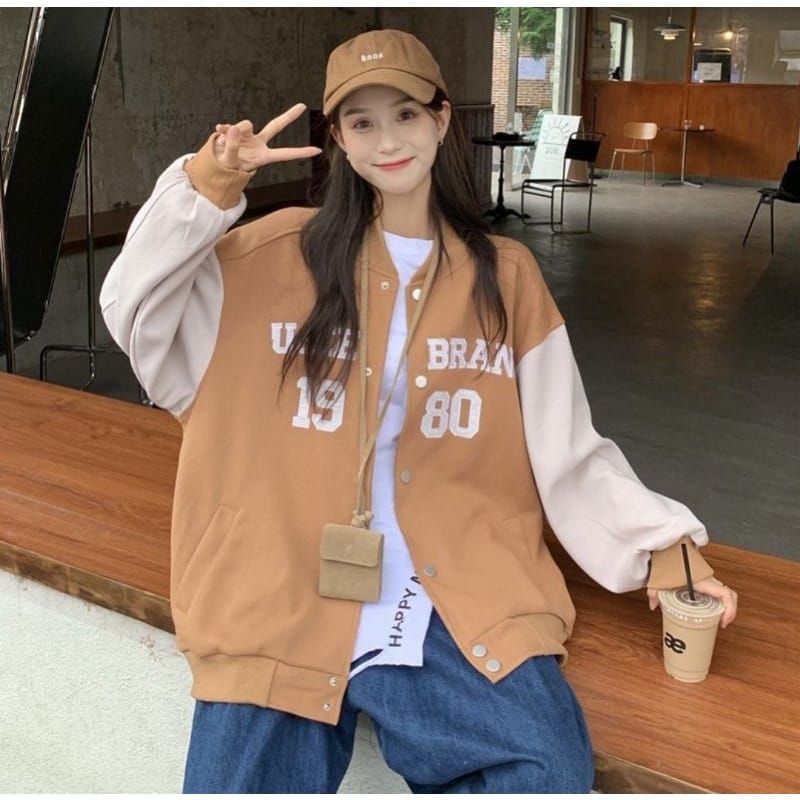 GEJEE BRAND 1980 Jacket Baseball Varcity Oversize | Switer Cewe Cowo Gaya Kasual Fleece Korean Style