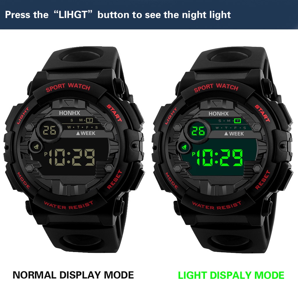 Jam Tangan Pria Digital Rubber Luminous Display Watchkite / HONHX Electronic Watch Import