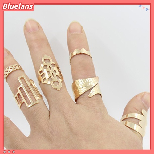 6pcs / Set Cincin Buku Jari Aneka Bentuk Warna Emas Untuk Wanita