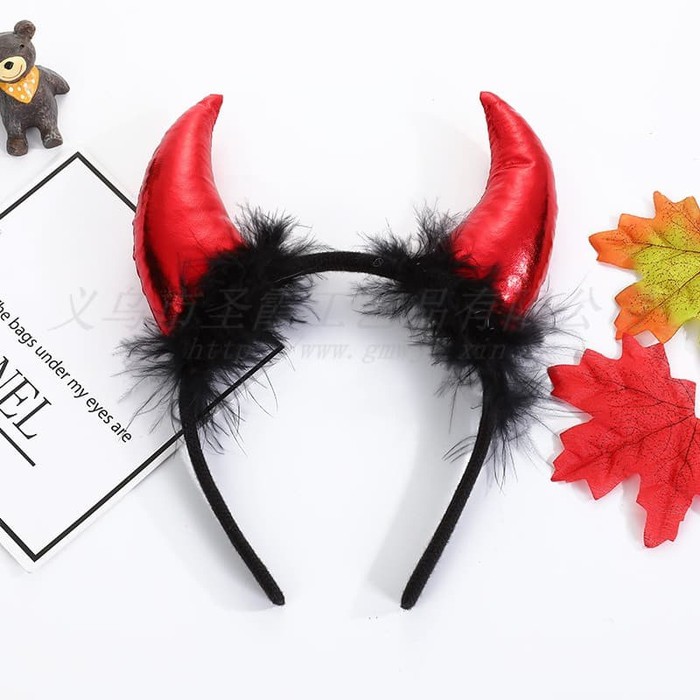 HBDV bando devil iblis devilman tanduk bulu headband halloween cosplay