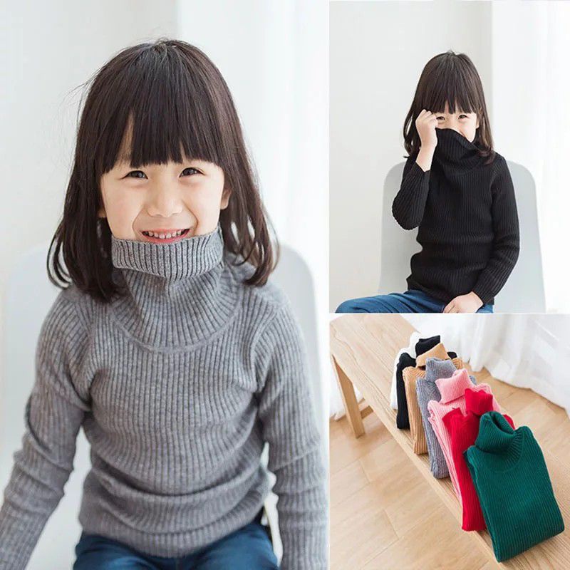 sweater rajut anak unisex kerah tinggi/turtleneck rajut anak anak laki laki dan perempuan 2-8thn/baju hangat anak