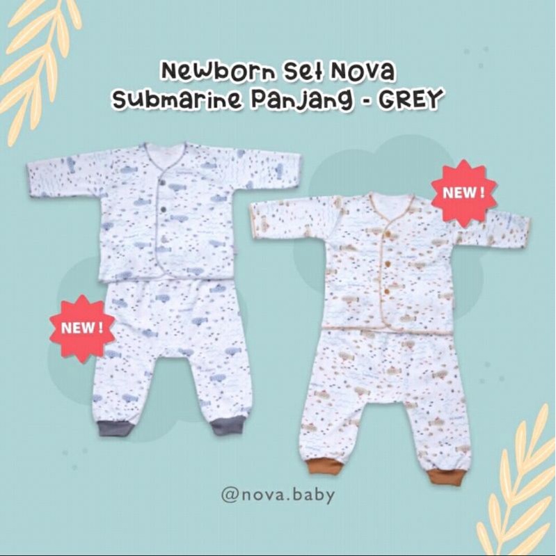 Nova Setelan Baju Bayi Lengan Panjang Celana Panjang 0-3 Bulan (GREY SERIES)