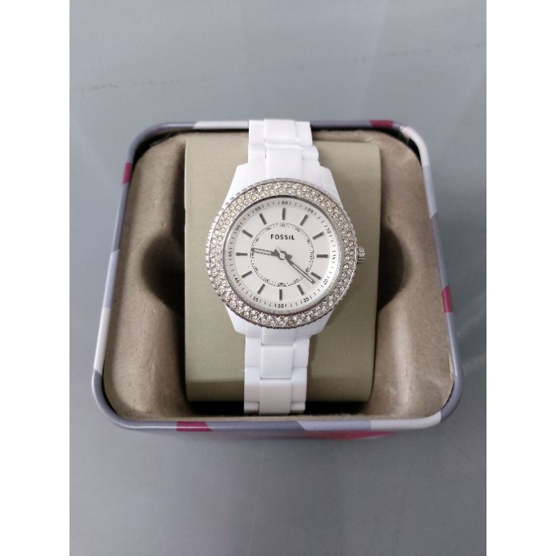 preloved jam tangan fossil authentic white keramik wanita