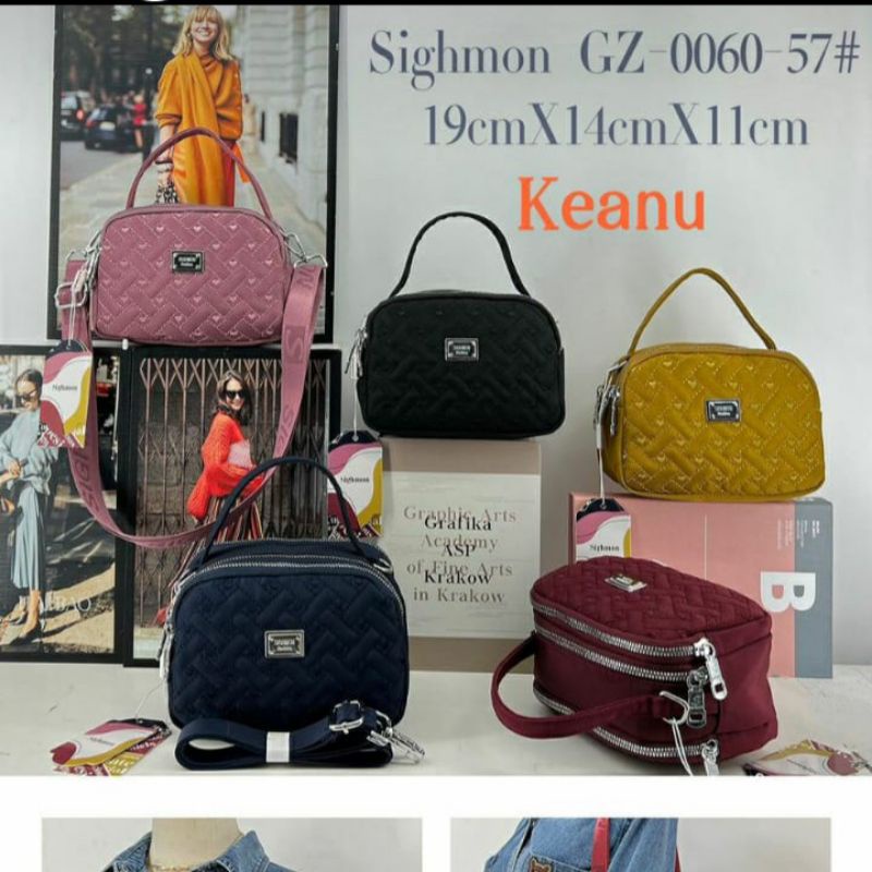 Tas wanita sighmon import bisa selempang dan tenteng 0060 bahan kanvas