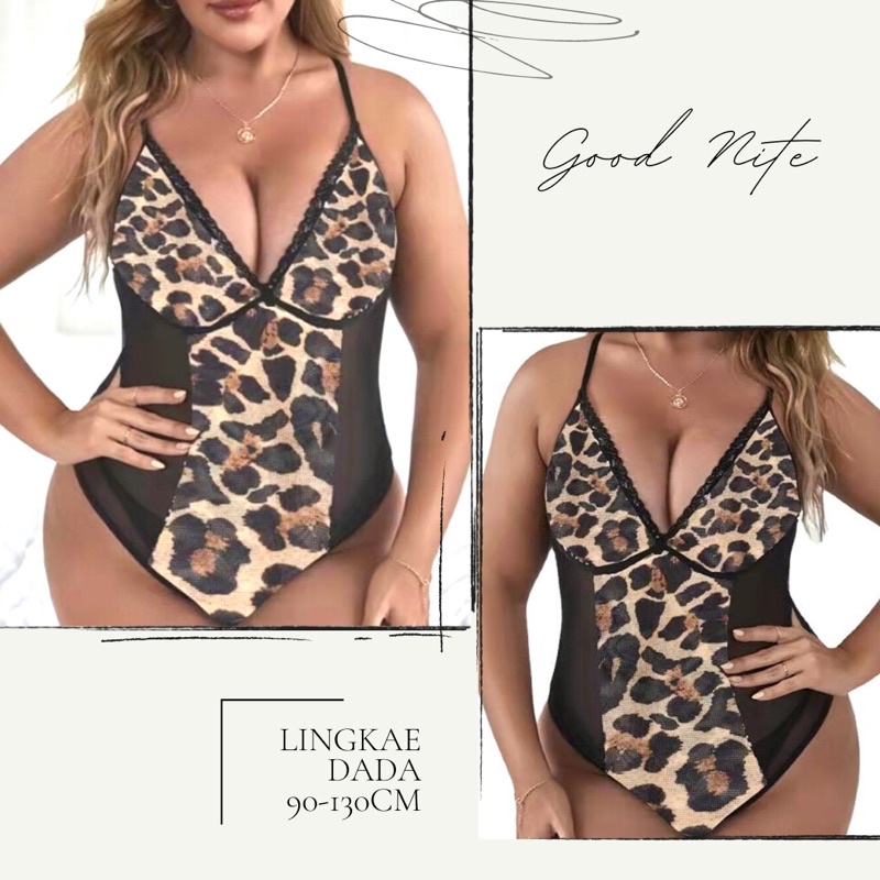 GN9836 max ld 130cm / jumsuit leopard big size / lingerie leopard jumbo / baju sexy leopard