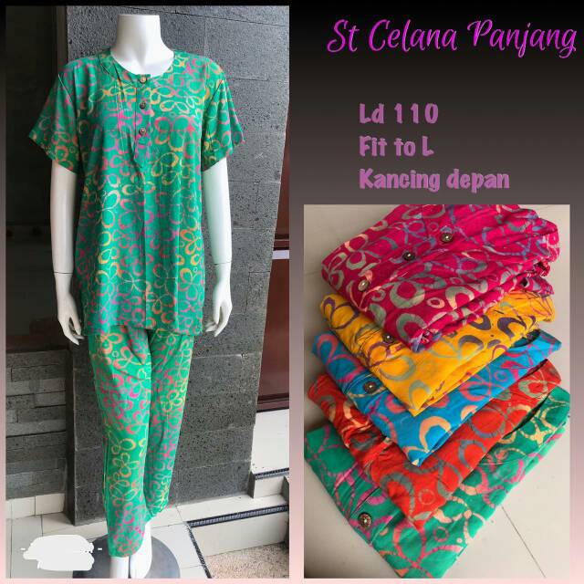 Stelan Babydoll Celana Panjang Batik Cap Ethnic Bunga Jumbo Ld110 Busui Friendly Baju Hamil Ecer