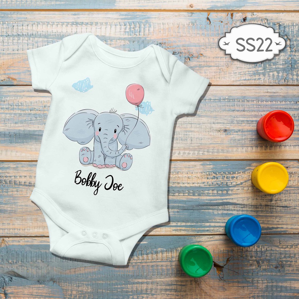 Jumper Baby Girl boy newborn Elephant Balloon Cute Animal Series Custom name nama bebas